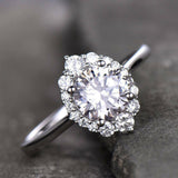 Flower Solitaire Engagement Ring 1.5ct Round Cut Diamond 14k White Gold Finish