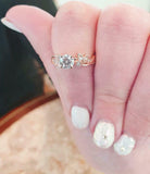 2ct Round Cut Diamond Floral Leaf Solitaire with Accent Ring 14k RoseGold Finish