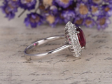 3ct Oval Cut Pink Ruby Engagement Ring Diamond Double Halo 14k White Gold Finish