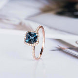 1.5ct Cushion Cut London Blue Topaz Engagement Ring Halo 14k Rose Gold Finish