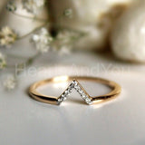 0.2ct Round Cut Moissanite V Shape Stackable Wedding Band 14K Yellow Gold Plated