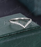 0.55ct Round Cut Moissanite Curved Stacking Wedding Band 14k White Gold Plated
