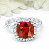 2.75ct Cushion Red Garnet Engagement Ring Diamond Accent Halo 14k WhiteGold Over