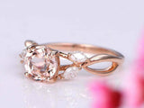 1.5ct Round Morganite Engagement Ring Floral Leaf Solitaire 14k Rose Gold Finish