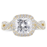 2.2ct Cushion Cut Simulated Diamond Halo Engagement Ring 14k Yellow Gold Plated