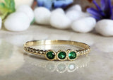 0.5ct Round Cut Emerald Trilogy Solitaire Engagement Ring 14k Yellow Gold Finish