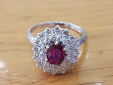 3Ct Oval Cut Pink Ruby Dual Floral Halo Engagement Ring 14K White Gold Finish