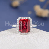 2.3ct Emerald Cut Simulated Pink Ruby Halo Engagement Ring 14k White Gold Plated