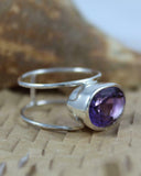 2ct Oval Cut Purple Amethyst Double Split Shank Ring 14k White Gold Finish
