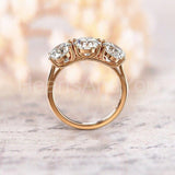 2.1ct Round Cut Moissanite Three Stone Engagement Ring 14k Rose Gold Plated