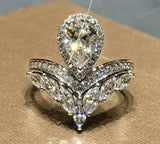 6.5ct Pear Cut Diamond Crown Cocktail Halo Engagement Ring 14K White Gold Finish