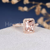1.7ct Emerald Cut Simulated Peach Morganite Halo Engage Ring 14k RoseGold Plated