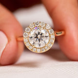 2.3ct Round Cut Moissanite Solitaire Halo Engagement Ring 14K Yellow Gold Plated