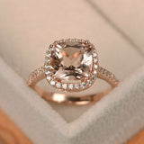 2ct Cushion Cut Peach Morganite Solitaire Engagement Ring 18k Rose Gold Finish