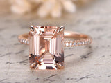 3ct Emerald Cut Peach Morganite Solitaire Engagement Ring 14k Rose Gold Finish