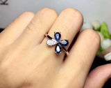 2.2ct Engagement Ring Pear Cut Blue Sapphire Flower Design 14k White Gold Finish