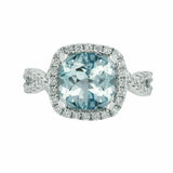 2.5ct Cushion Cut Blue Aquamarine Split Band Engagement Ring 18K White Gold Over
