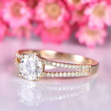 2ct Round Cut Diamond Accents Split Shank Engagement Ring 14k Yellow Gold Finish