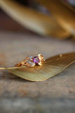 1ct Round Cut Pink Ruby Engagement Ring Floral Petal Leaf 14k Yellow Gold Finish