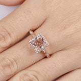 2ct Princess Cut Peach Morganite Halo Milgrain Engagement Ring 14k RoseGold Over