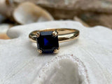 2.2ct Engagement Ring Asscher Cut Blue Sapphire Solitaire 14k White Gold Finish