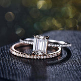 1.5ct Emerald Cut VVS1D Diamond Engagement Ring Bridal Set 14k Dual Gold Finish