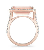3.5ct Emerald Cut Peach Morganite Engagement Ring 14k RoseGold Over Diamond Halo