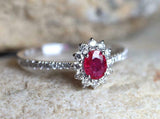 2.3ct Engagement Ring Oval Cut Pink Ruby Diamond Floral Halo 14k White Gold Over