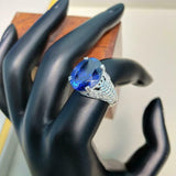 2.3ct Engagement Ring Oval Cut Blue Sapphire Floral Filigree 14k White Gold Over
