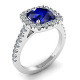 2ct Cushion Cut Blue Sapphire Diamond Halo Bridal Set Ring 14k White Gold Finish