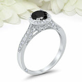 1.5ct Round Black Diamond Halo Vintage Women Engagement Ring 14k White Gold Over
