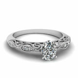 1ct Oval Cut Diamond Filigree Solitaire Engagement Ring 14k White Gold Finish