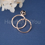2.2ct Round Cut Simulated London Blue Topaz Halo Bridal Set 14k Rose Gold Plated