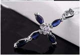 1ct Marquise Cut Blue Sapphire Holy Cross Pendant 14k White Gold Finish NO CHAIN
