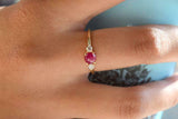 1ct Engagement Ring Round Cut Pink Ruby Three Stone 14k Yellow Gold Finish