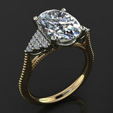 Round Cluster Accents Solitaire Ring 3ct Oval Cut Diamond 14k Yellow Gold Finish