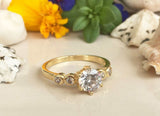 1.2ct Engagement Ring Emerald Cut Diamond Accents Solitaire 14k Yellow Gold Over