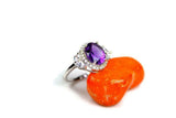 2.2ct Oval Cut Purple Amethyst Diamond Petite Halo Ring 14k White Gold Finish