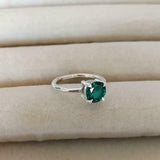 1ct Engagement Ring Round Cut Green Emerald Solitaire Women 14k WhiteGold Finish