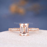 1.4ct Emerald Cut Simulated Peach Morganite Accented Ring 14k Rose Gold Plated