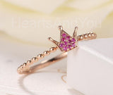 0.4ct Round Cut Simulated Pink Ruby Beaded Queen Tiara Ring 14k Rose Gold Plated