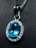 2.3ct Blue Topaz Pendant Oval Cut Diamond Halo 14k White Gold Finish NO CHAIN