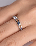0.3ct Princess Simulated Sapphire Hollow Geometric Band 14k White Gold Plated