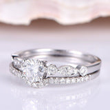 Bridal Set Wedding Engagement Ring 1ct Round Cut Diamond 14k White Gold Finish