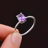 0.5ct Engagement Ring Oval Cut Purple Amethyst Minimalist 14k White Gold Finish