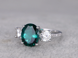 2ct Oval Green Emerald Engagement Ring Round Accents Trilogy 14k White Gold Over