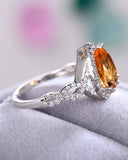 2Ct Pear Cut Yellow Citrine Diamond Halo Engagement Ring 14K White Gold Finish