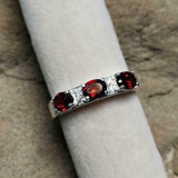 2.5ct Wedding Band Oval Cut Red Garnet Stylish Three Stone 14k White Gold Finish