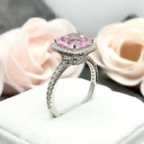 2.4ct Cushion Cut Pink Sapphire Round Diamond Halo Ring 14k White Gold Finish