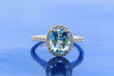 2.1ct Oval Blue Aquamarine Engagement Ring Round Accent Halo 14k White Gold Over
